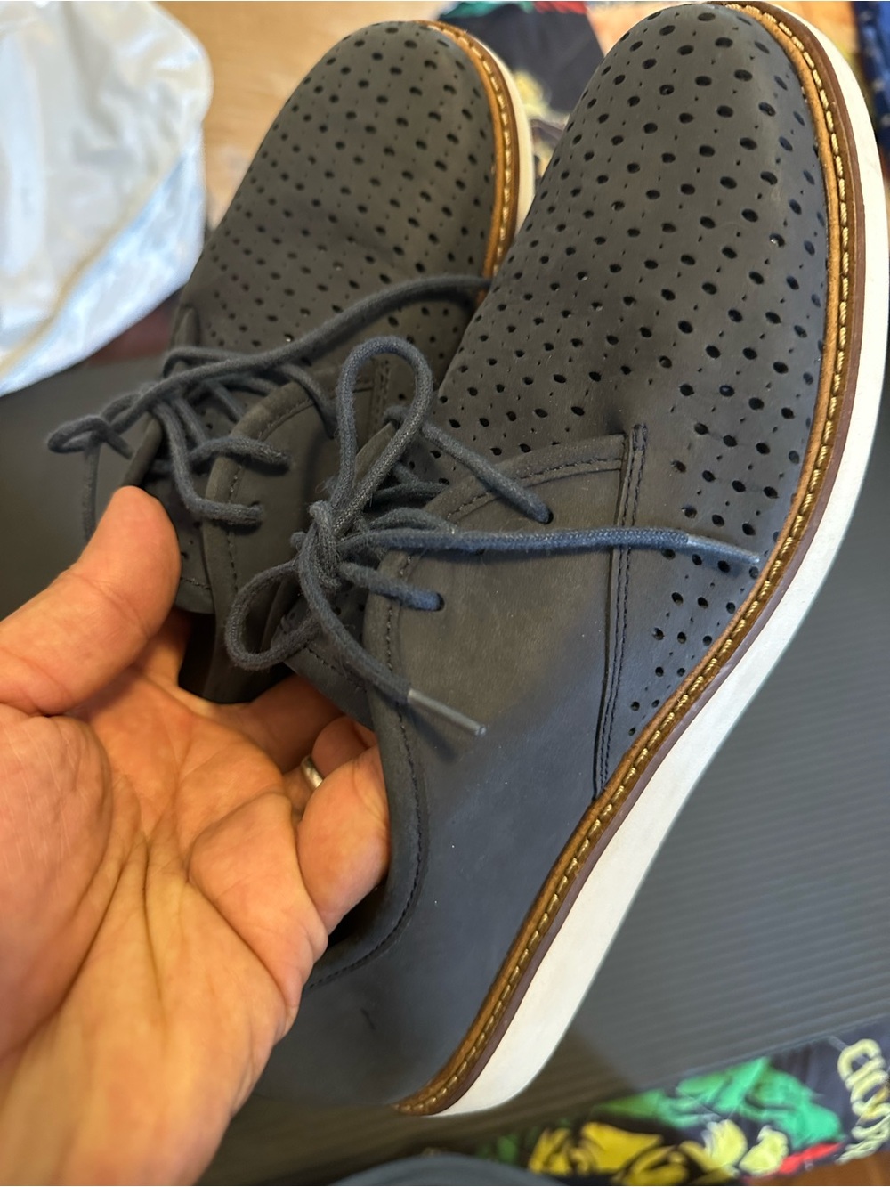 Clarks Navy Perforated Espadrille Lace-Up Shoes